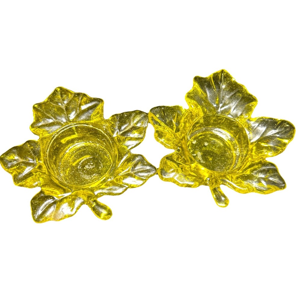 Glass Leaf Floral Tealight Candle Holder Fall Thanksgiving Decor Set (2)